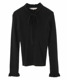 ハイネックリボンリブニット