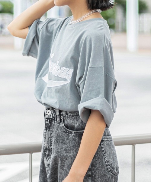 PairPair（ペアペア）の「異素材ロゴTシャツ（ユニセックス）（Tシャツ/カットソー・レディース・グレイッシュブルー/オフホワイト/カーキ/ネイビー・FREE）」の22枚目の写真