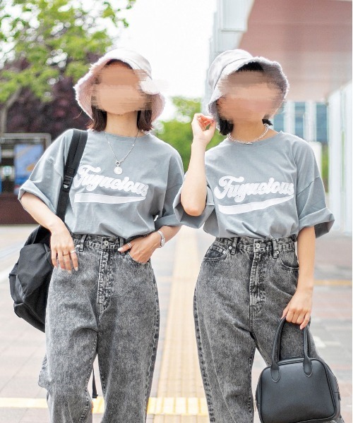 PairPair（ペアペア）の「異素材ロゴTシャツ（ユニセックス）（Tシャツ/カットソー・レディース・グレイッシュブルー/オフホワイト/カーキ/ネイビー・FREE）」の5枚目の写真