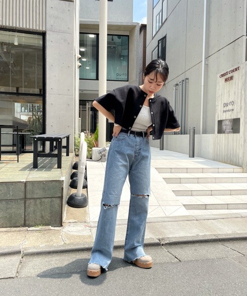 WHO'S WHO gallery（フーズフーギャラリー）の「リングドット半袖カーデ（カーディガン/ボレロ・レディース・ブラック/グリーン/トップグレー/オートミール・FREE）」の10枚目の写真