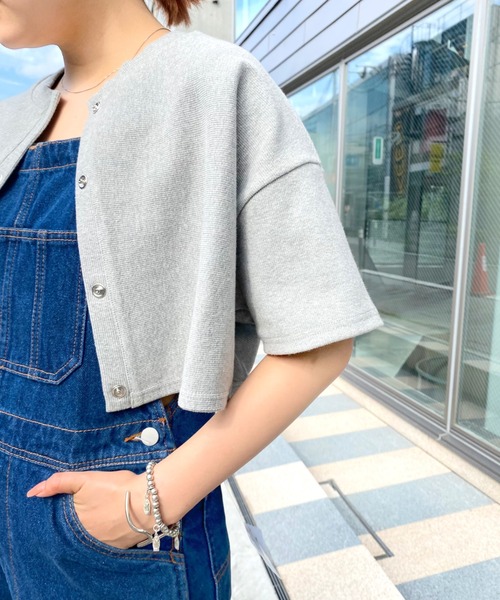 WHO'S WHO gallery（フーズフーギャラリー）の「リングドット半袖カーデ（カーディガン/ボレロ・レディース・ブラック/グリーン/トップグレー/オートミール・FREE）」の13枚目の写真