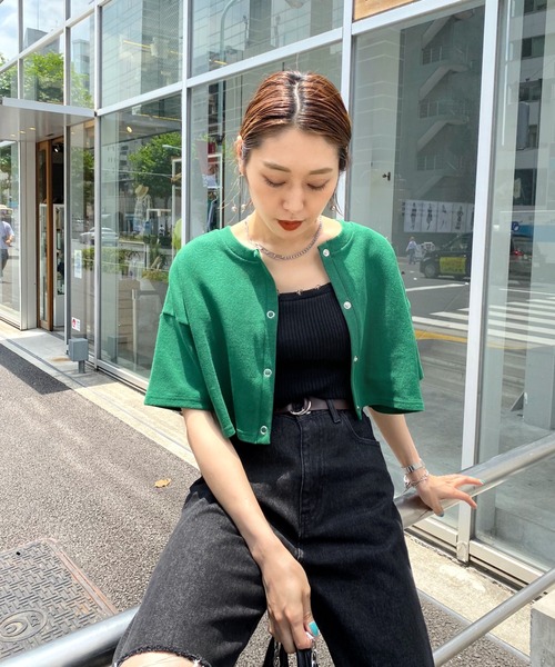 WHO'S WHO gallery（フーズフーギャラリー）の「リングドット半袖カーデ（カーディガン/ボレロ・レディース・ブラック/グリーン/トップグレー/オートミール・FREE）」の15枚目の写真