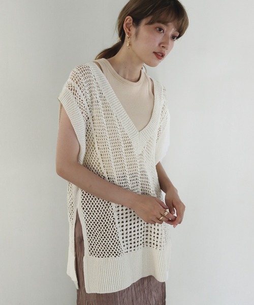 CLEIO（クレイオ）の「【CLEIO】クロシェハンドニットベスト（ニット/セーター・レディース・ダークブラウン/カーキ/アイボリー・FREE）」の19枚目の写真