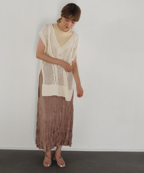 CLEIO（クレイオ）の「【CLEIO】クロシェハンドニットベスト（ニット/セーター・レディース・ダークブラウン/カーキ/アイボリー・FREE）」の7枚目の写真