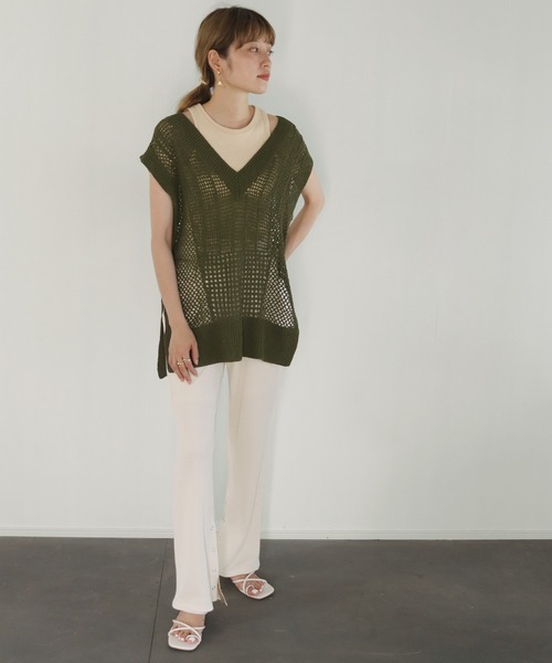 CLEIO（クレイオ）の「【CLEIO】クロシェハンドニットベスト（ニット/セーター・レディース・ダークブラウン/カーキ/アイボリー・FREE）」の6枚目の写真