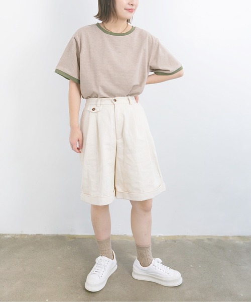 nemne store（ネンネストア）の「海を見つめる細ボーダーリンガーTシャツ（Tシャツ/カットソー・レディース・ベージュ/サックスブルー/グリーン・F）」の9枚目の写真
