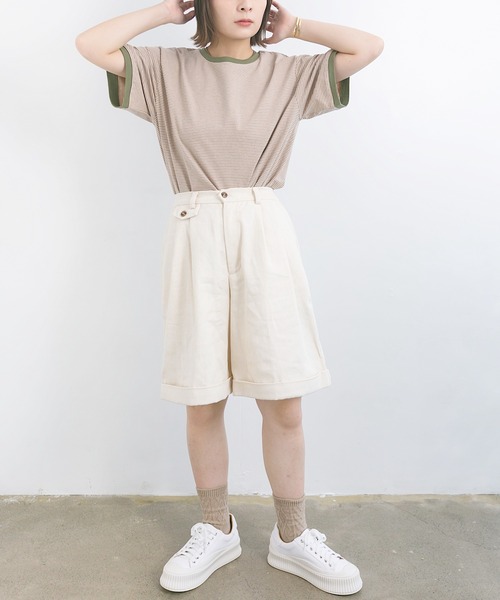 nemne store（ネンネストア）の「海を見つめる細ボーダーリンガーTシャツ（Tシャツ/カットソー・レディース・ベージュ/サックスブルー/グリーン・F）」の16枚目の写真
