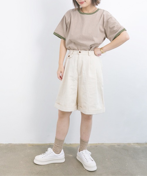 nemne store（ネンネストア）の「海を見つめる細ボーダーリンガーTシャツ（Tシャツ/カットソー・レディース・ベージュ/サックスブルー/グリーン・F）」の20枚目の写真