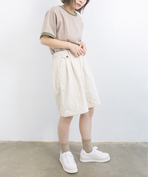 nemne store（ネンネストア）の「海を見つめる細ボーダーリンガーTシャツ（Tシャツ/カットソー・レディース・ベージュ/サックスブルー/グリーン・F）」の13枚目の写真