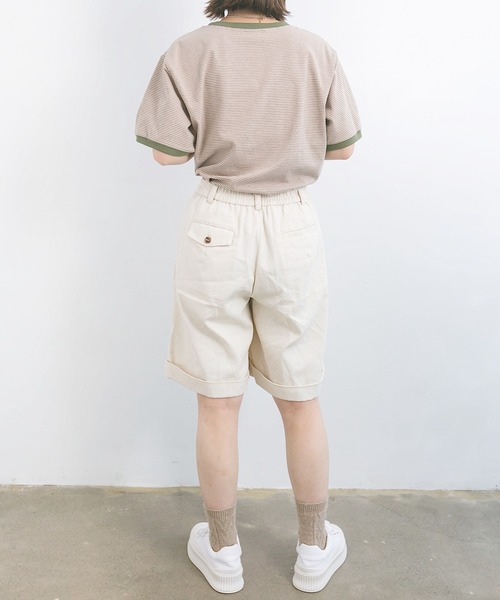 nemne store（ネンネストア）の「海を見つめる細ボーダーリンガーTシャツ（Tシャツ/カットソー・レディース・ベージュ/サックスブルー/グリーン・F）」の7枚目の写真