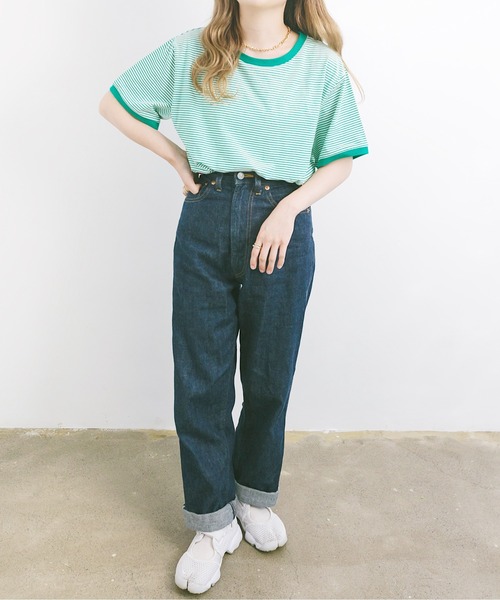 nemne store（ネンネストア）の「海を見つめる細ボーダーリンガーTシャツ（Tシャツ/カットソー・レディース・ベージュ/サックスブルー/グリーン・F）」の21枚目の写真