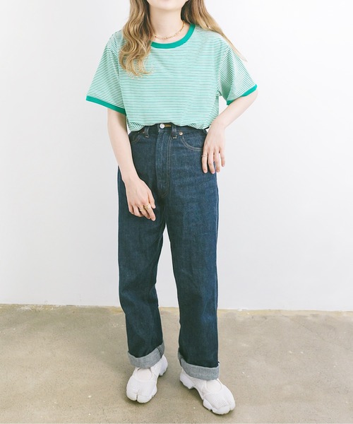 nemne store（ネンネストア）の「海を見つめる細ボーダーリンガーTシャツ（Tシャツ/カットソー・レディース・ベージュ/サックスブルー/グリーン・F）」の14枚目の写真