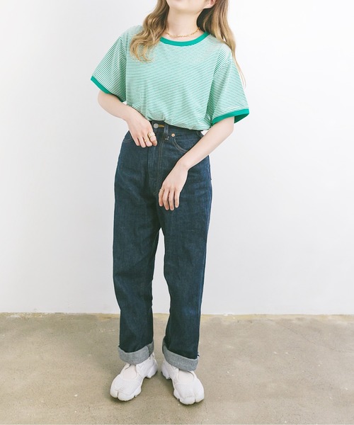 nemne store（ネンネストア）の「海を見つめる細ボーダーリンガーTシャツ（Tシャツ/カットソー・レディース・ベージュ/サックスブルー/グリーン・F）」の18枚目の写真