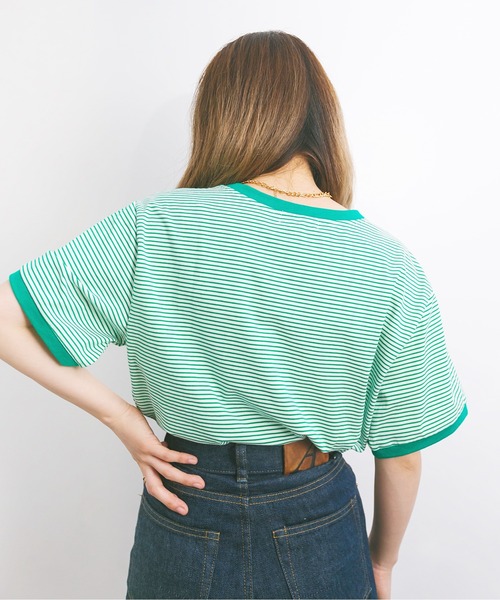 nemne store（ネンネストア）の「海を見つめる細ボーダーリンガーTシャツ（Tシャツ/カットソー・レディース・ベージュ/サックスブルー/グリーン・F）」の17枚目の写真