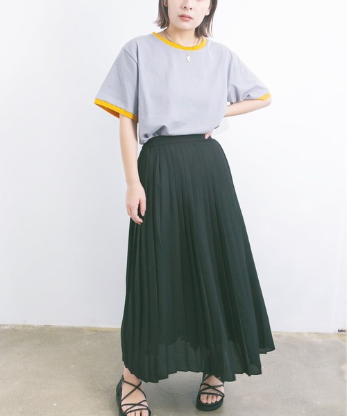 nemne store（ネンネストア）の「海を見つめる細ボーダーリンガーTシャツ（Tシャツ/カットソー・レディース・ベージュ/サックスブルー/グリーン・F）」の12枚目の写真