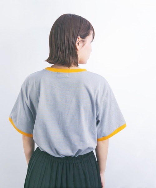 nemne store（ネンネストア）の「海を見つめる細ボーダーリンガーTシャツ（Tシャツ/カットソー・レディース・ベージュ/サックスブルー/グリーン・F）」の22枚目の写真