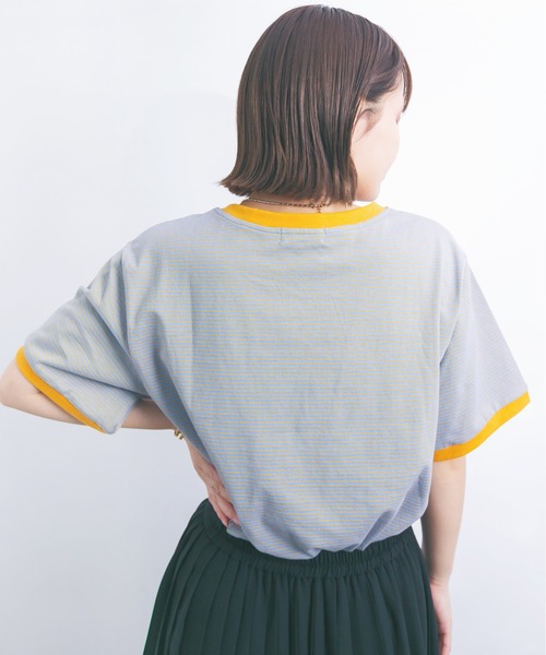 nemne store（ネンネストア）の「海を見つめる細ボーダーリンガーTシャツ（Tシャツ/カットソー・レディース・ベージュ/サックスブルー/グリーン・F）」の15枚目の写真