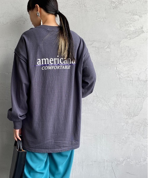 AMERICANA（アメリカーナ）の「[Americana×JEANS FACTORY/アメリカーナ×ジーンズファクトリー] 別注 バックプリントレイヤードロンT（Tシャツ/カットソー・レディース・ホワイト/スミクロ/モカ・ONE SIZE）」の2枚目の写真
