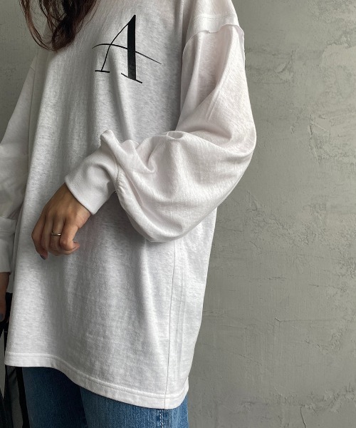 AMERICANA（アメリカーナ）の「[Americana×JEANS FACTORY/アメリカーナ×ジーンズファクトリー] 別注 バックプリントレイヤードロンT（Tシャツ/カットソー・レディース・ホワイト/スミクロ/モカ・ONE SIZE）」の6枚目の写真