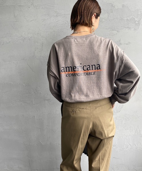 AMERICANA（アメリカーナ）の「[Americana×JEANS FACTORY/アメリカーナ×ジーンズファクトリー] 別注 バックプリントレイヤードロンT（Tシャツ/カットソー・レディース・ホワイト/スミクロ/モカ・ONE SIZE）」の7枚目の写真