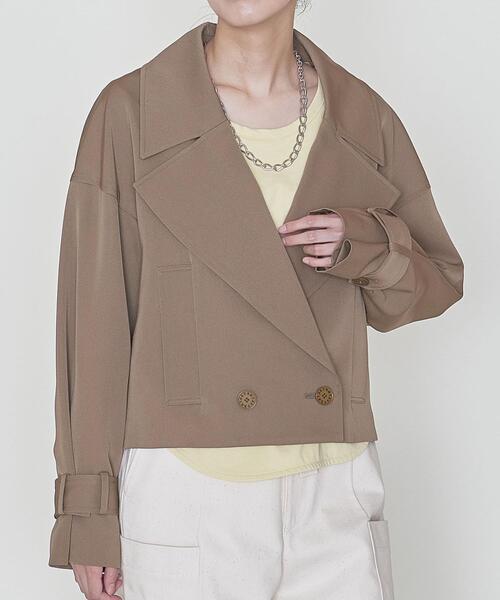 ASTRAET（アストラット）の「＜ASTRAET（アストラット）＞ギャバ ショート トレンチコート（トレンチコート・レディース・ネイビー/モカ・FREE）」の2枚目の写真