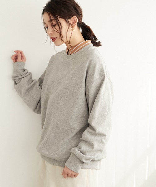 Green Parks(グリーンパークス)の「裏毛クルーネックプルオーバー*(スウェット・レディース・杢グレー/レッド/オートミール/ブラック/カーキ・FREE)」の3枚目の写真
