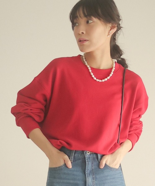 Green Parks(グリーンパークス)の「裏毛クルーネックプルオーバー*(スウェット・レディース・杢グレー/レッド/オートミール/ブラック/カーキ・FREE)」の5枚目の写真