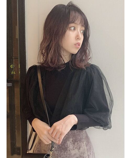 dazzlin（ダズリン）の「チュールベールスリーブカシュクールニット（ニット/セーター・レディース・ブラック/グレー/ブラウン/ベージュ・FREE）」の2枚目の写真