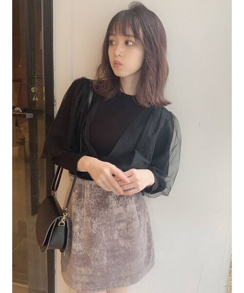 dazzlin（ダズリン）の「チュールベールスリーブカシュクールニット（ニット/セーター・レディース・ブラック/グレー/ブラウン/ベージュ・FREE）」の9枚目の写真