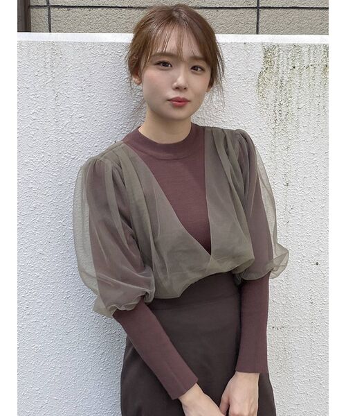 dazzlin（ダズリン）の「チュールベールスリーブカシュクールニット（ニット/セーター・レディース・ブラック/グレー/ブラウン/ベージュ・FREE）」の13枚目の写真