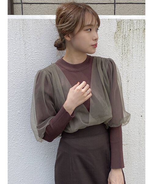 dazzlin（ダズリン）の「チュールベールスリーブカシュクールニット（ニット/セーター・レディース・ブラック/グレー/ブラウン/ベージュ・FREE）」の6枚目の写真