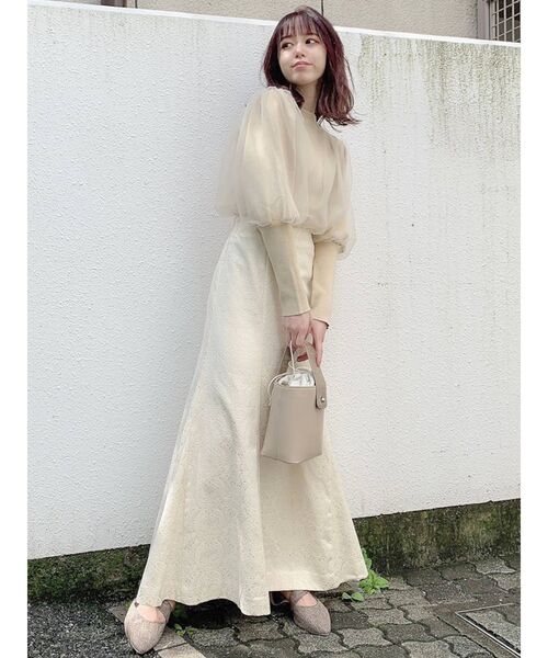 dazzlin（ダズリン）の「チュールベールスリーブカシュクールニット（ニット/セーター・レディース・ブラック/グレー/ブラウン/ベージュ・FREE）」の8枚目の写真