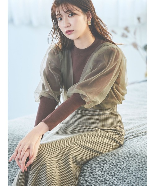 dazzlin（ダズリン）の「チュールベールスリーブカシュクールニット（ニット/セーター・レディース・ブラック/グレー/ブラウン/ベージュ・FREE）」の4枚目の写真