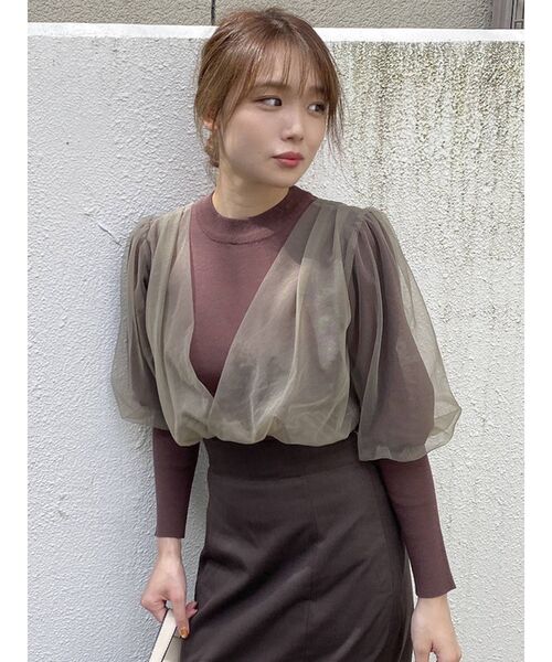 dazzlin（ダズリン）の「チュールベールスリーブカシュクールニット（ニット/セーター・レディース・ブラック/グレー/ブラウン/ベージュ・FREE）」の20枚目の写真