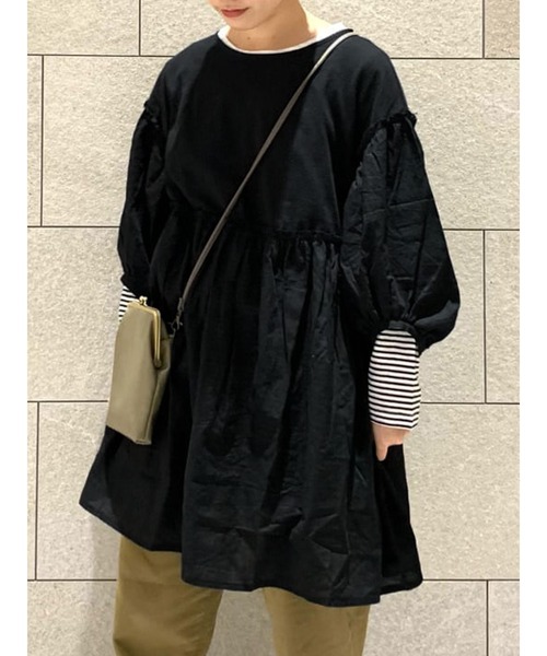 Samansa Mos2（サマンサ モスモス）の「ドッキングチュニック（Tシャツ/カットソー・レディース・ブラック/ベージュ/ブルー・ﾌﾘ-）」の2枚目の写真