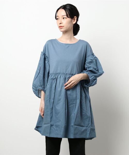 Samansa Mos2（サマンサ モスモス）の「ドッキングチュニック（Tシャツ/カットソー・レディース・ブラック/ベージュ/ブルー・ﾌﾘ-）」の6枚目の写真