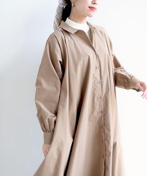 rps（アールピーエス）の「ＢＡＣＫプリーツシャツワンピース（シャツワンピース・レディース・グレイッシュベージュ/モカ/チャコールグレー/ブラック/ライトグレー/カーキ・M/フリー）」の10枚目の写真