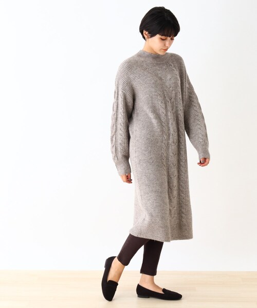 DRESKIP（ドレスキップ）の「◆ハイネックケーブルニットワンピース（ワンピース・レディース・ダークブラウン/サンドベージュ/グリーン系・02/03）」の12枚目の写真