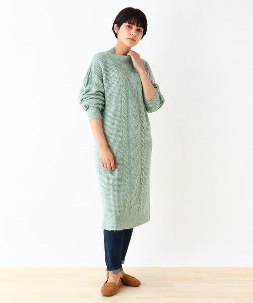 DRESKIP（ドレスキップ）の「◆ハイネックケーブルニットワンピース（ワンピース・レディース・ダークブラウン/サンドベージュ/グリーン系・02/03）」の14枚目の写真