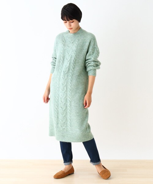 DRESKIP（ドレスキップ）の「◆ハイネックケーブルニットワンピース（ワンピース・レディース・ダークブラウン/サンドベージュ/グリーン系・02/03）」の15枚目の写真