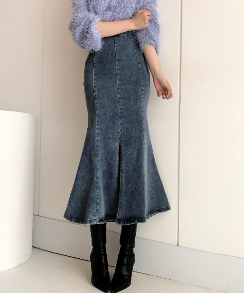 Mayree（メイリー）の「Mayree/ハイウエストフィッシュテールデニムスカート（デニムスカート・レディース・ブルー/ブラック・SMALL/MEDIUM）」の2枚目の写真