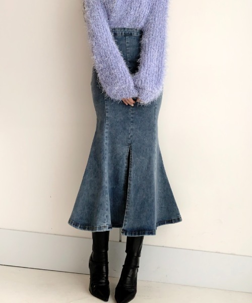 Mayree（メイリー）の「Mayree/ハイウエストフィッシュテールデニムスカート（デニムスカート・レディース・ブルー/ブラック・SMALL/MEDIUM）」の3枚目の写真