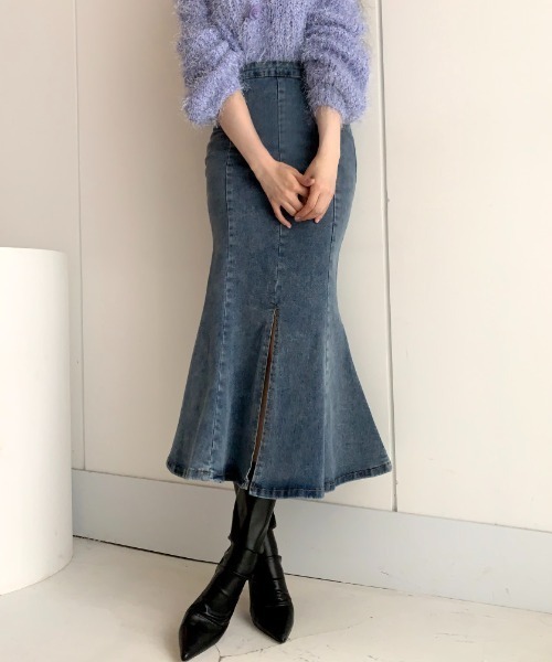 Mayree（メイリー）の「Mayree/ハイウエストフィッシュテールデニムスカート（デニムスカート・レディース・ブルー/ブラック・SMALL/MEDIUM）」の4枚目の写真