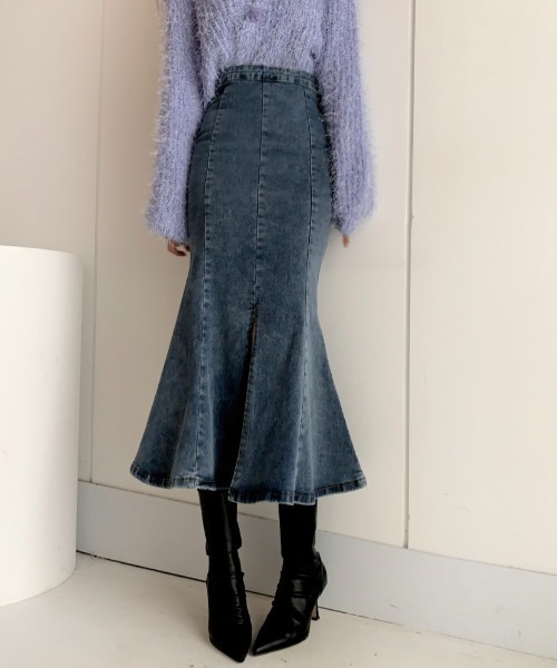 Mayree（メイリー）の「Mayree/ハイウエストフィッシュテールデニムスカート（デニムスカート・レディース・ブルー/ブラック・SMALL/MEDIUM）」の5枚目の写真