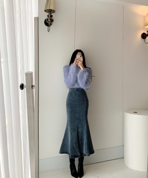 Mayree（メイリー）の「Mayree/ハイウエストフィッシュテールデニムスカート（デニムスカート・レディース・ブルー/ブラック・SMALL/MEDIUM）」の6枚目の写真