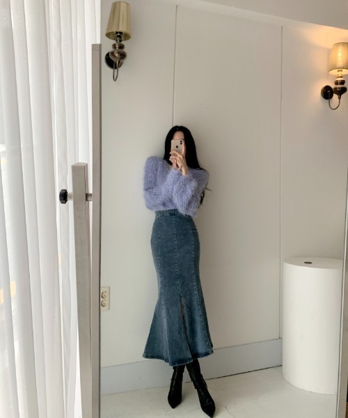 Mayree（メイリー）の「Mayree/ハイウエストフィッシュテールデニムスカート（デニムスカート・レディース・ブルー/ブラック・SMALL/MEDIUM）」の7枚目の写真