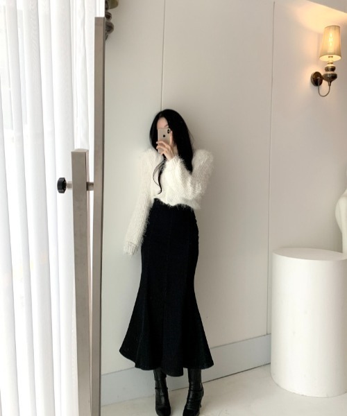 Mayree（メイリー）の「Mayree/ハイウエストフィッシュテールデニムスカート（デニムスカート・レディース・ブルー/ブラック・SMALL/MEDIUM）」の11枚目の写真