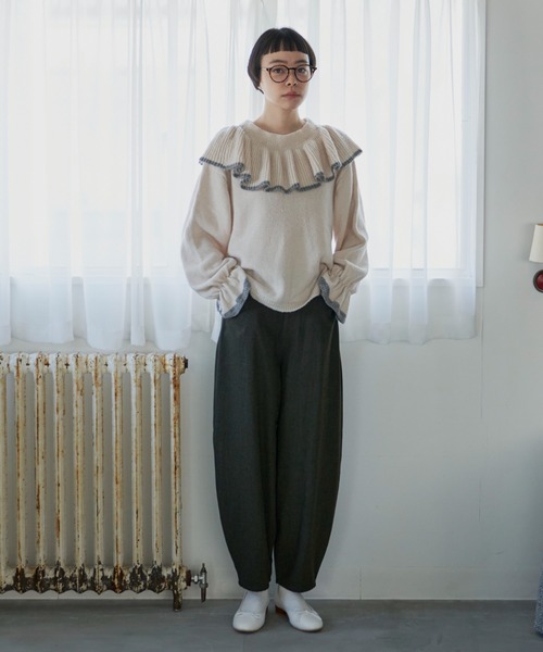 Libra Cue（リブラ キュー）の「ヘリンボーンバルーンパンツ（スラックス・レディース・ネイビー/カーキ・1/2）」の13枚目の写真