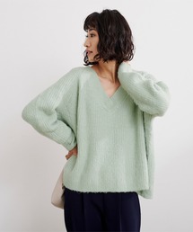 ヘアリーVネックラグランスリーブニット