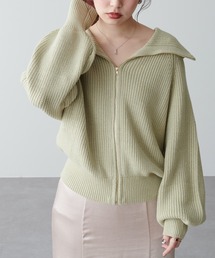 ビック衿ジップニットカーディガン